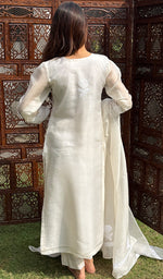 Load image into Gallery viewer, Rose Women's Lucknowi Handcrafted Pure Organza Silk Stitched Chikankari Kurta, Dupatta With Pant Set- HONC0270713