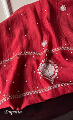 Load image into Gallery viewer, Mehar Women's Lakhnavi Handcrafted Mul Chanderi Semi - Stitched Kurta And Dupatta Set - HONC0312363