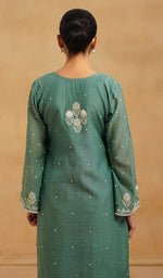 Load image into Gallery viewer, Jazba Women's Lakhnavi Handcrafted Mul Chanderi Chikankari Stitched Kurta, Dupatta And Pant Set - HONC0458975