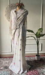 Load image into Gallery viewer, Women's Lakhnavi Handcrafted Pure Silk Georgette Chikankari Saree - HONC0313292