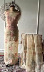 Load image into Gallery viewer, Women's Lakhnavi Handcrafted Pure Organza Chikankari Unstitched Kurta And Dupatta Set- HONC0328271