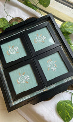 Load image into Gallery viewer, Handcrafted Chikankari Embroidered Wooden Coaster Set – (Set of 4) - HONC0313520