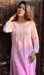 Load image into Gallery viewer, Women's Lakhnavi Handcrafted Viscose Georgette Chikankari Kurti - HONC0207804