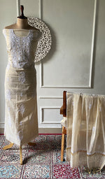 Load image into Gallery viewer, Women's Lakhnavi Handcrafted Tissue Chanderi Unstitched Chikankari Kurta And Dupatta Set - HONC0366822