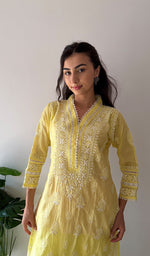 将图像加载到图库查看器中, Women's Lucknowi Handcrafted Mul Chanderi Stitched Chikankari Kurta And Plazzo Set- HONC0378802