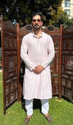 Load image into Gallery viewer, Men's Lucknowi Handcrafted Cotton Chikankari Kurta - HONC0335276