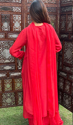 Load image into Gallery viewer, Women's Lakhnavi Handcrafted Modal Cotton Chikankari Kurta Dupatta And Palazzo Set - HONC0233481