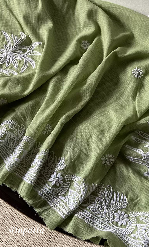 Women's Lucknowi Handcrafted Kota Cotton Chikankari Unstitched Kurta And Dupatta Set - HONC0312642