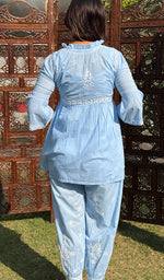 Load image into Gallery viewer, Rania Women's Lakhnavi Handcrafted Cotton Chikankari Short Kurta And Afghani pant Set - HONC0268718