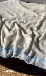 Load image into Gallery viewer, Women's Lakhnavi Handcrafted Pure Silk Georgette Chikankari Kurta And Dupatta Set - HONC0295347