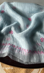 Load image into Gallery viewer, Rose Women's Lakhnavi Handcrafted Pure Organza Chikankari Unstitched Kurta And Dupatta Set- HONC0274530