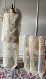 Load image into Gallery viewer, Women's Lakhnavi Handcrafted Pure Organza Chikankari Semi - stitched Kurta And Dupatta Set- HONC0310094