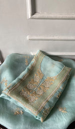Load image into Gallery viewer, Mayuri Women's Lakhnavi Handcrafted Pure Organza Silk Chikankari Unstitched Full Suit Material - HONC0351132