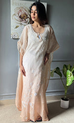 将图像加载到图库查看器中, Rabia Women's Lucknowi Handcrafted Mul chanderi Chikankari Kaftan - HONC0311973