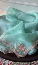 Load image into Gallery viewer, Women's Lakhnavi Handcrafted Pure Organza Chikankari Unstitched Kurta And Dupatta Set- HONC0290506