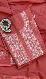 Load image into Gallery viewer, Women's Lakhnavi Handcrafted Cotton Chikankari Kurta And Dupatta Set- HONC0154884