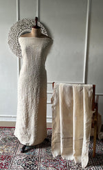 Load image into Gallery viewer, Women's Lakhnavi Handcrafted Unstitched Munga Silk Chikankari Kurta And Dupatta Set- HONC0337755