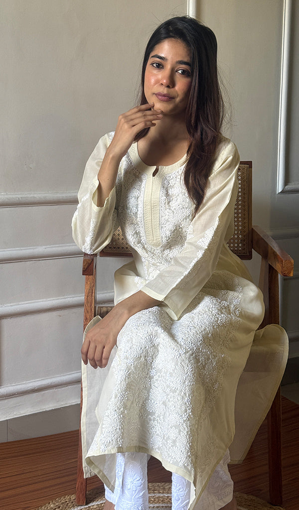 Naira Women's Lucknowi Handcrafted Cotton Chikankari Kurti - HONC0169053