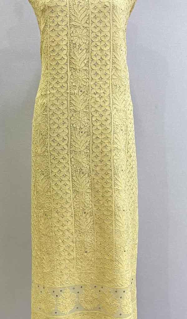 Women's Lakhnavi Handcrafted Viscose Georgette Chikankari Unstitched Kurti Fabric - HONC0206903