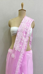 将图像加载到图库查看器中, Women's Lucknowi Handcrafted Faux-Georgette Chikankari Saree - HONC0196357