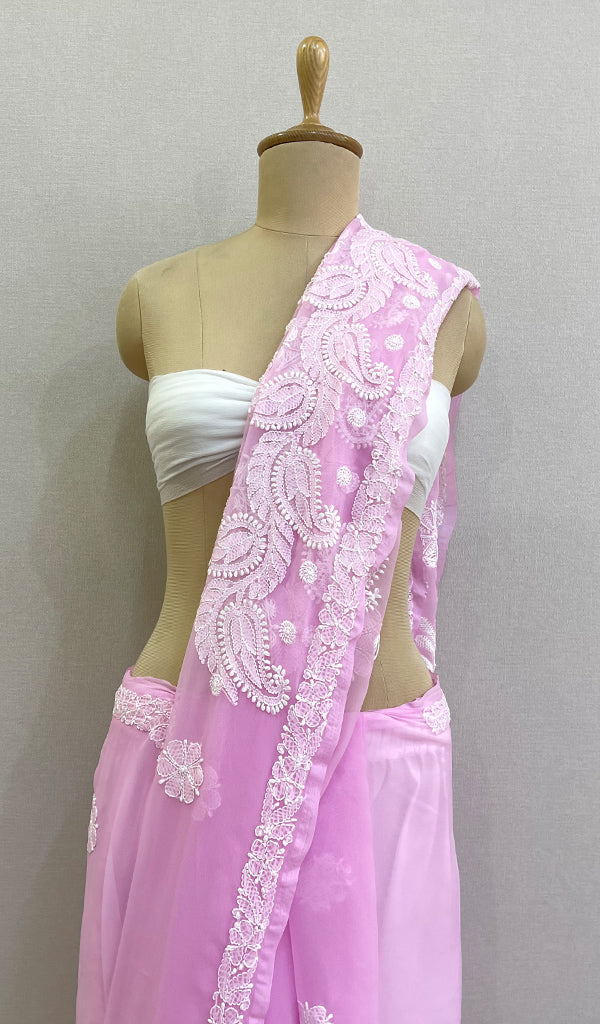 Women's Lucknowi Handcrafted Faux-Georgette Chikankari Saree - HONC0196357