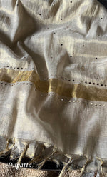 Load image into Gallery viewer, Women's Lucknowi Handcrafted Tissue Chanderi Chikankari Semi - Stitched Angrakha Dupatta Set- HONC0269236