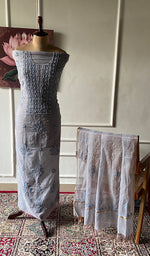 Load image into Gallery viewer, Women's Lakhnavi Handcrafted Mul Chanderi Unstitched Chikankari Full Suit- HONC0354632