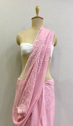将图像加载到图库查看器中, Women's Lakhnavi Handcrafted Viscose Georgette Chikankari Saree - HONC0176272