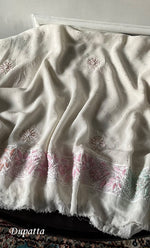 Load image into Gallery viewer, Women's Lakhnavi Handcrafted Pure Silk Georgette Chikankari Semi - stitched Anarkali And Dupatta Set- HONC0313669