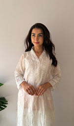 将图像加载到图库查看器中, Women's Lucknowi Handcrafted Mul Chanderi Stitched Chikankari Kurta And Plazzo Set- HONC0378810