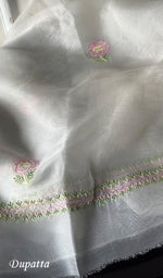 Load image into Gallery viewer, Women's Lakhnavi Handcrafted Pure Organza Chikankari Unstitched Kurta And Dupatta Set - HONC0237727