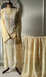 Load image into Gallery viewer, Women's Lakhnavi Handcrafted Mul Chanderi Semi-Stitched Kurta And Dupatta Set - HONC0307410
