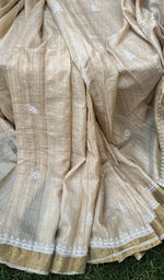 Load image into Gallery viewer, Women's Lakhnavi Handcrafted Munga Silk Chikankari Saree - HONC0265006