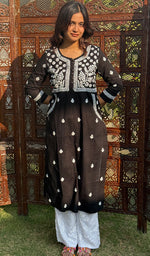 Load image into Gallery viewer, Women's Lakhnavi Handcrafted Cotton Chikankari Kurti - HONC0268636