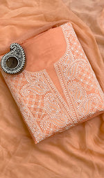 将图像加载到图库查看器中, Women's Lakhnavi Handcrafted Cotton Chikankari Suit Material- HONC0152423