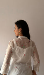 Load image into Gallery viewer, Sophia Women's Lakhnavi Handcrafted Mul Chanderi Chikankari Top - HONC0372855