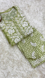 Load image into Gallery viewer, Women's Lakhnavi Handcrafted Modal Cotton Chikankari Kurta And Palazzo Set - HONC0153856