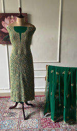 Load image into Gallery viewer, Women's Lakhnavi Handcrafted Pure Silk Georgette Chikankari Kurta And Dupatta Set - HONC0346863