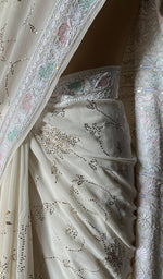 Load image into Gallery viewer, Women's Lakhnavi Handcrafted Pure Silk Georgette Chikankari Saree - HONC0202451