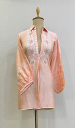 将图像加载到图库查看器中, Fiza Women's Lakhnavi Handcrafted Chanderi Silk Semi- Stiched Chikankari Top - HONC0187498