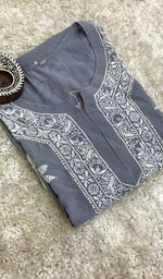 Load image into Gallery viewer, Grey Women's Lucknowi Handcrafted Cotton Chikankari Kurti