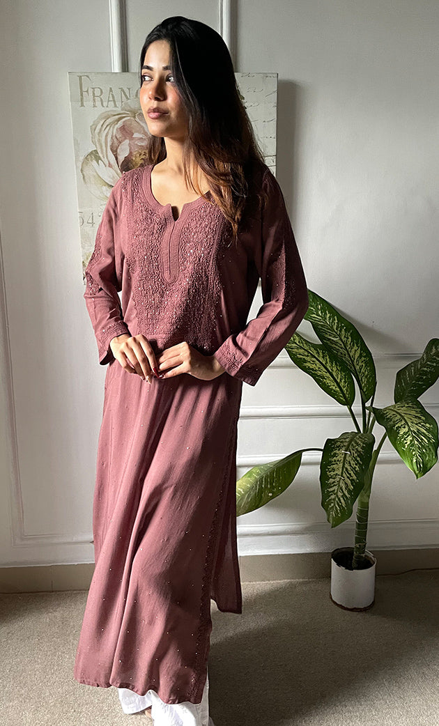 Women's Lucknowi Handcrafted Modal Cotton Chikankari Kurti - HONC0264965