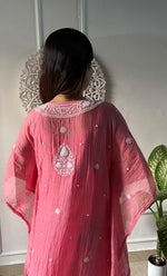 Load image into Gallery viewer, Rabia Women's Lucknowi Handcrafted Mul chanderi Chikankari Kaftan - HONC0313260