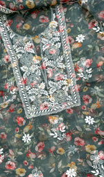 Load image into Gallery viewer, Disha Women's Lakhnavi Handcrafted Organza Chikankari Unstitched Kurta And Dupatta Set - HONC0211549