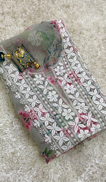 Load image into Gallery viewer, Women's Lakhnavi Handcrafted Organza Chikankari Unstitched Kurti Fabric - HONC0165659