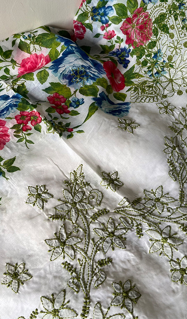 Women's Lakhnavi Handcrafted Mul Chanderi Unstitched Chikankari Full Suit Material - HONC0305480 main image 0