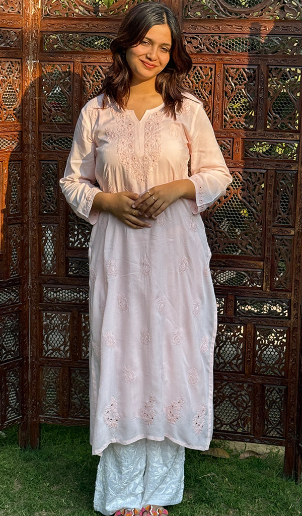 Women's Lucknowi Handcrafted Modal Cotton Chikankari Kurti - HONC0225836