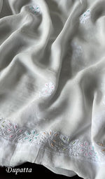 Load image into Gallery viewer, Women's Lucknowi Handcrafted Viscose Georgette Unstitched Chikankari Kurta And Dupatta Set - HONC0271321