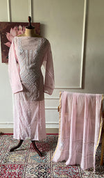 Load image into Gallery viewer, Women's Lakhnavi Handcrafted Mul Chanderi Semi Stitched Kurta And Dupatta Set