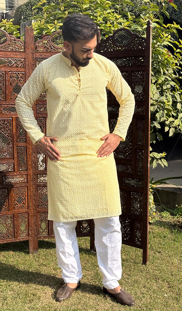 Men's Faux-Georgette Hakoba Kurta - HONC0261808